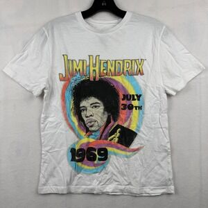Jimi Hendrix T Shirt XL‎ White July 30 1969 Graphic Print Short Sleeve Top